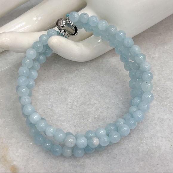 Jewelry - Espirito Santo Aquamarine Triple Row Sterling Silver Beaded Slide Lock B…